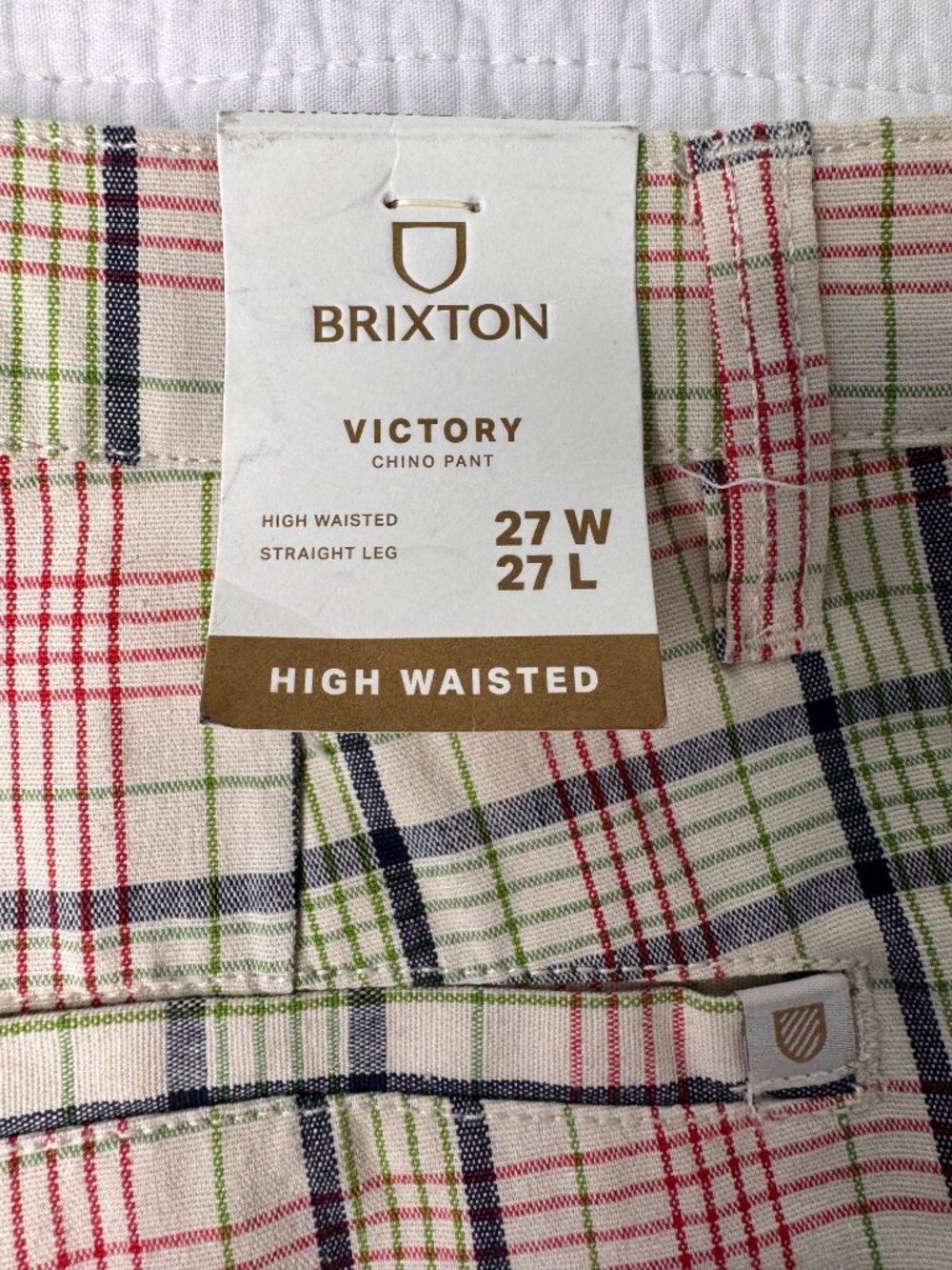 Brixton Victory High Waisted Chino Casual Pant Dove Plaid 27 Plaid Preppy NWT - Picture 7 of 12